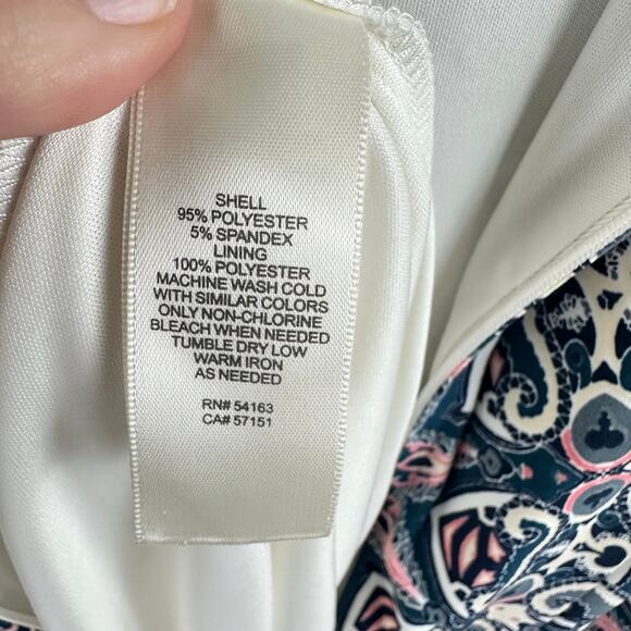 Eliza J Dress Size 8 Multicolor Paisley Print Stretch Knit Fit Flare 3/4 Sleeve - Picture 9 of 12